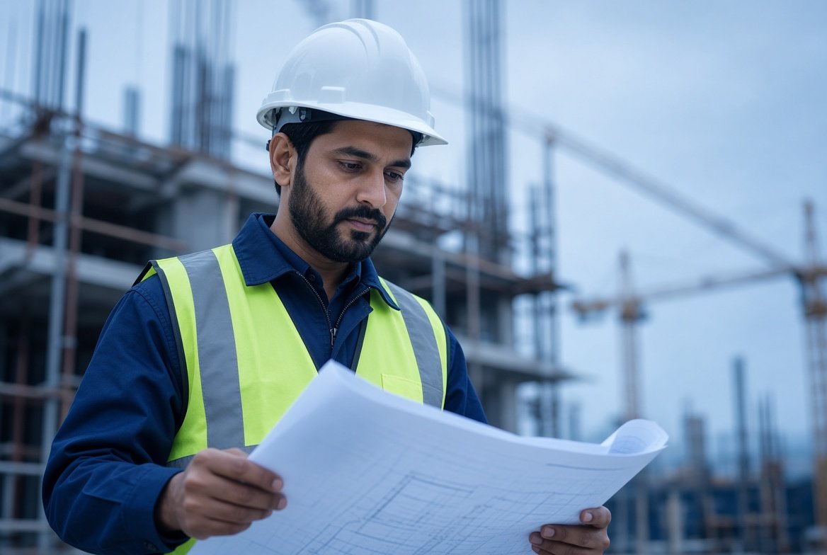 Carpenter at work on a construction site