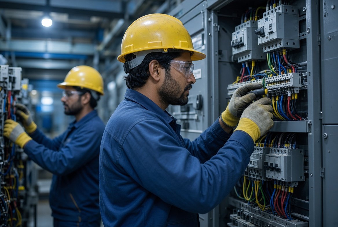 Electrician at work for KHF Brothers industrial manpower service