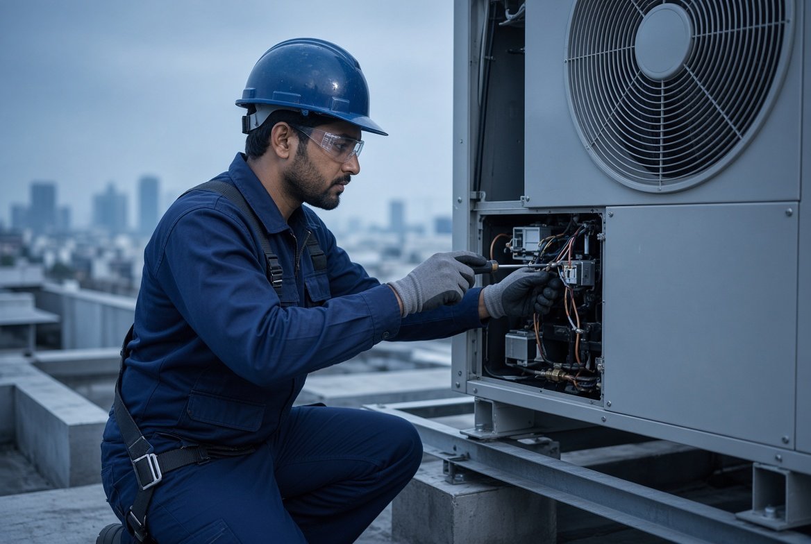 HVAC technician at work for KHF Brothers